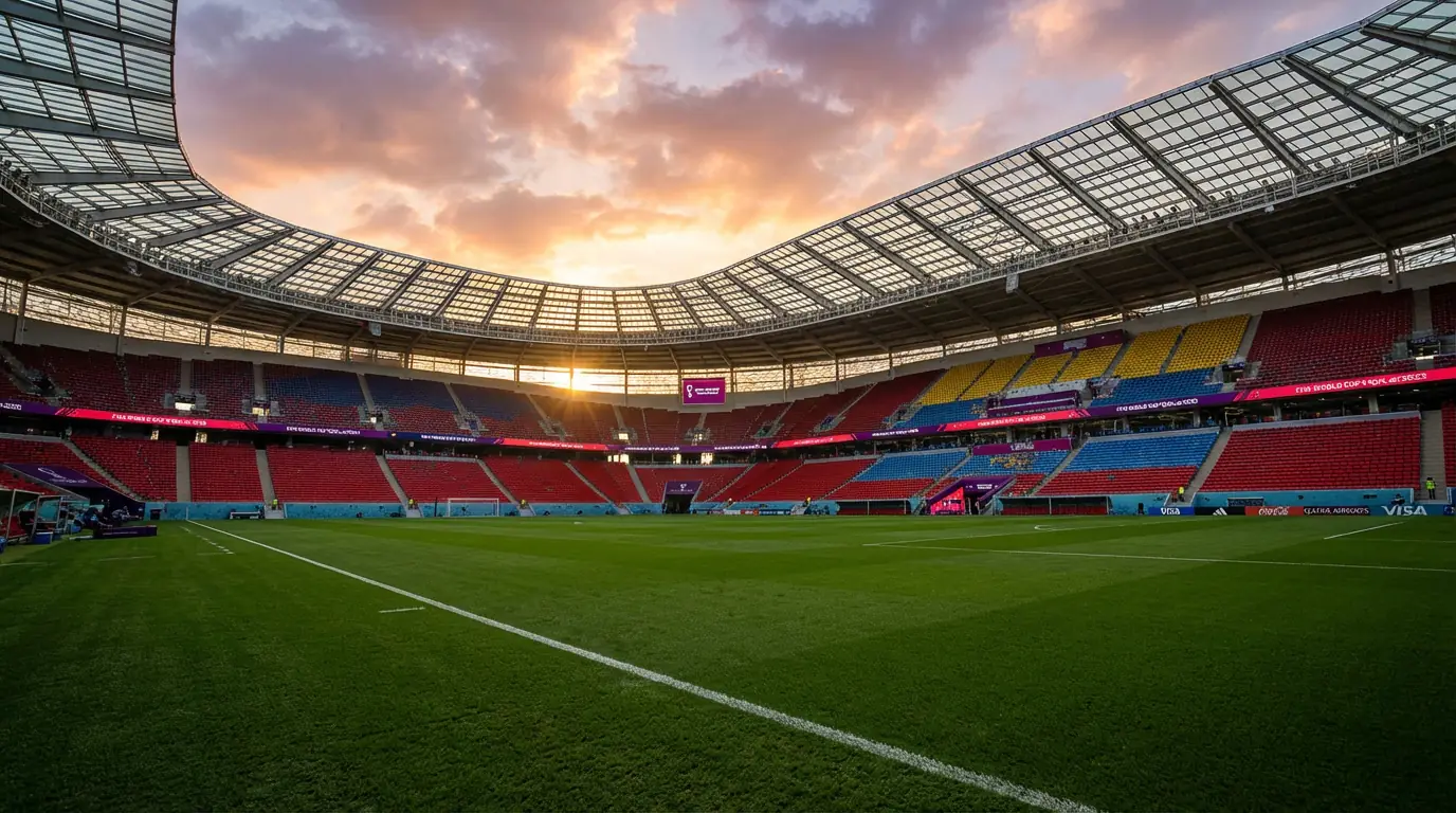 FIFA Pasaules kausa 2026 stadions ar futbola laukumu un skatītāju tribīnēm