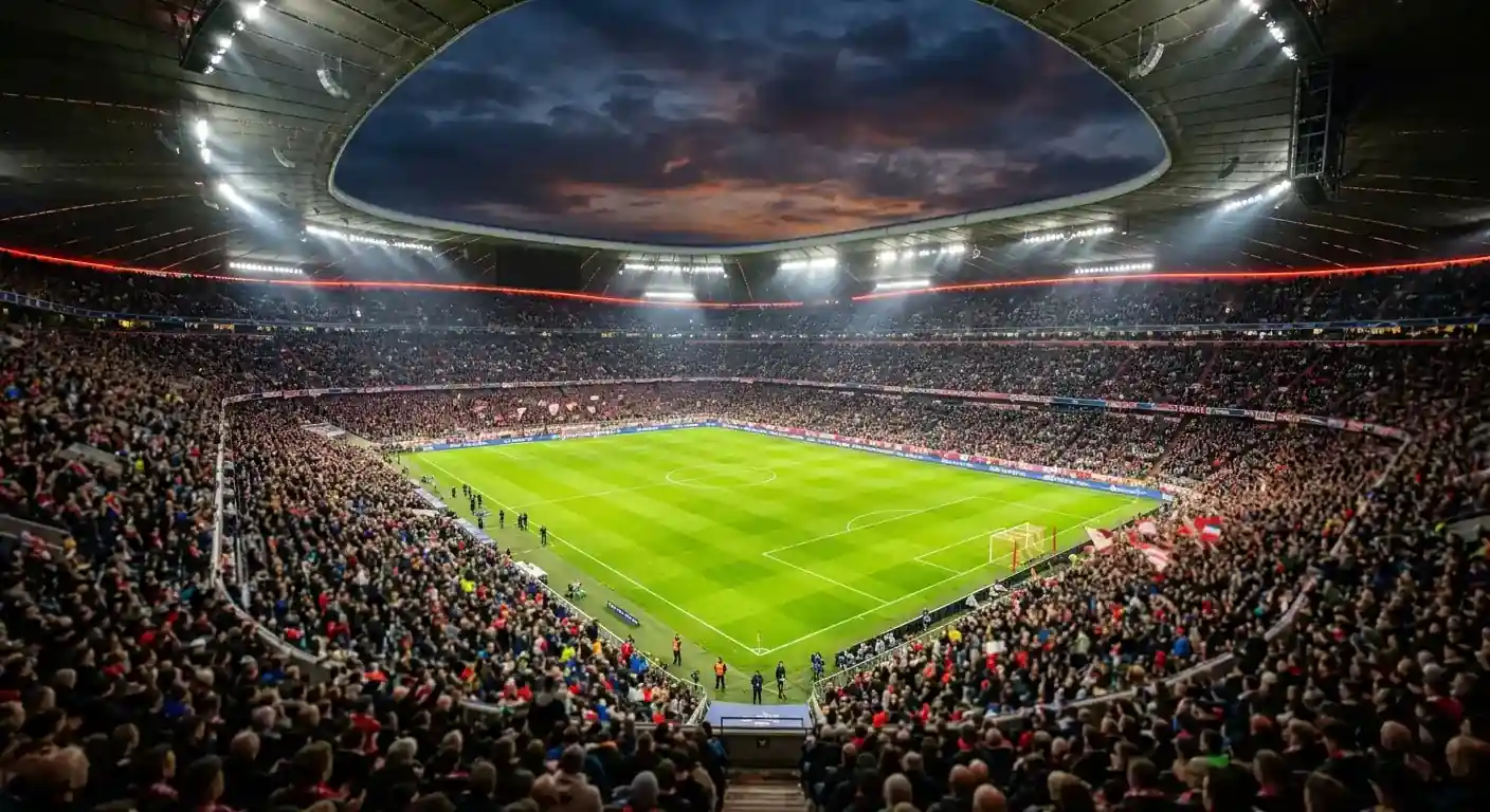 Pasaules kausa 2026 stadions ar izgaismotu laukumu pirms izslēgšanas spēles